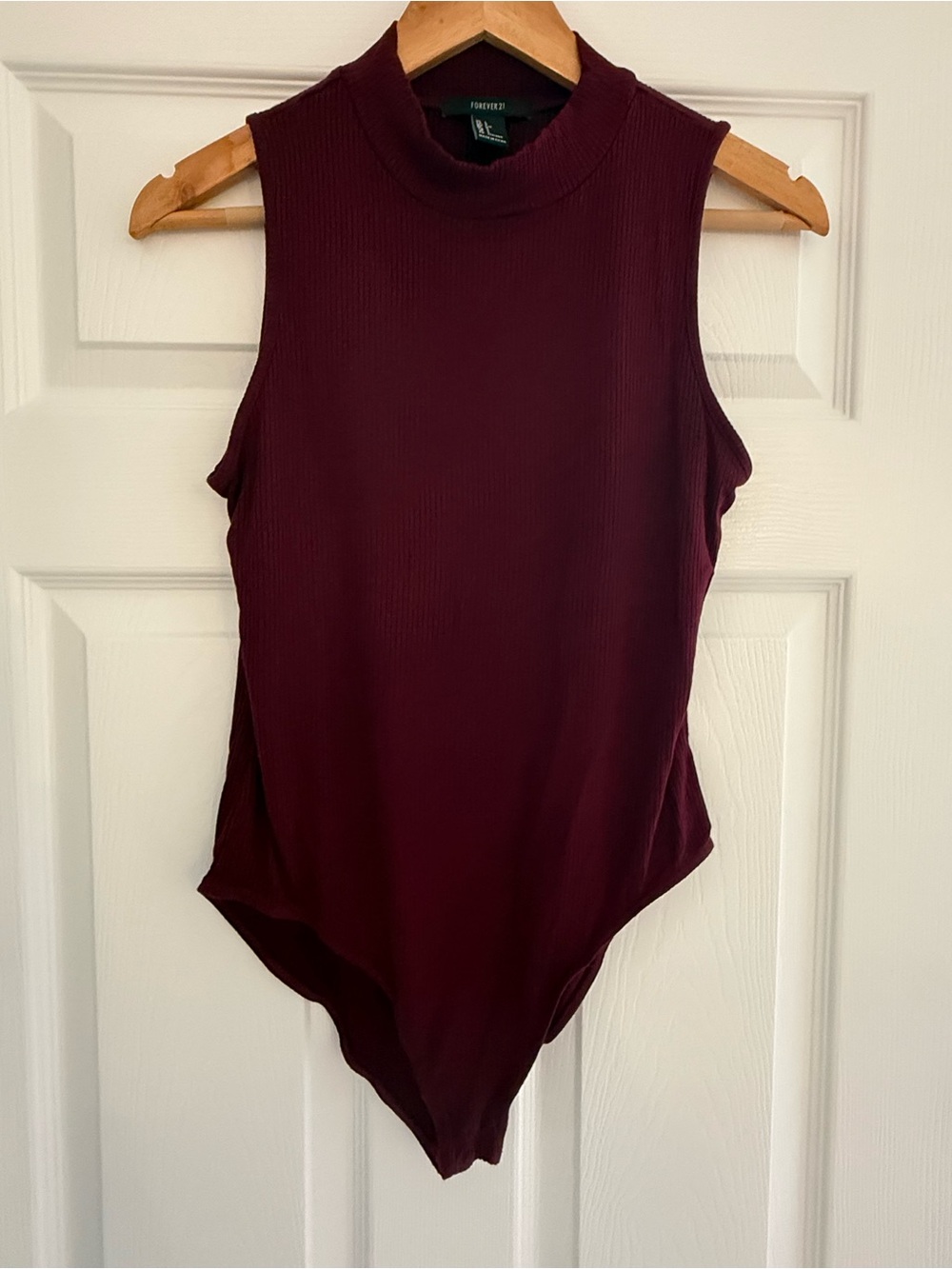 Forever 21 Sleeveless Mock Neck Bodysuit - Burgundy